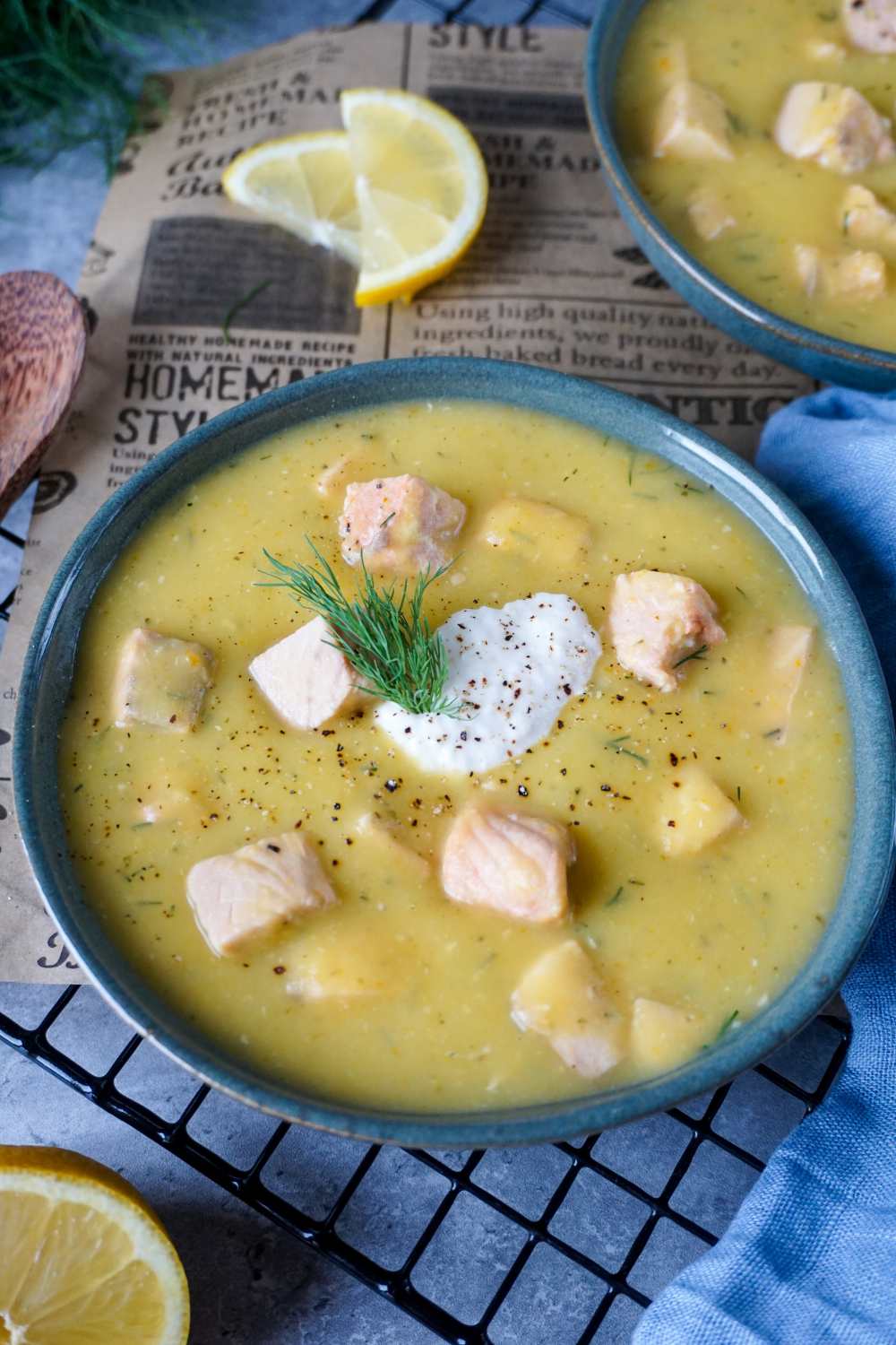 Kartoffelsuppe mit Lachs und Meerrettich