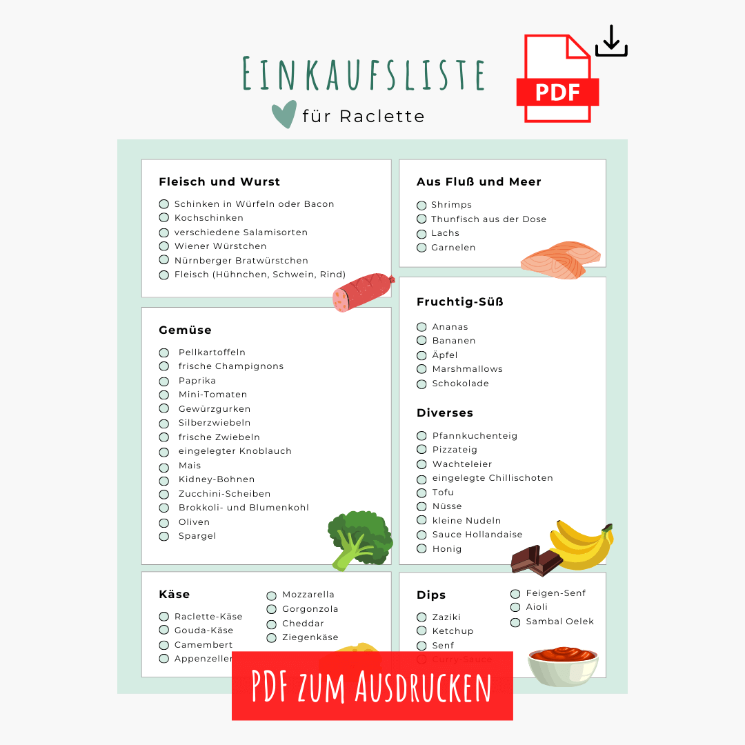 Raclette Zutatenliste