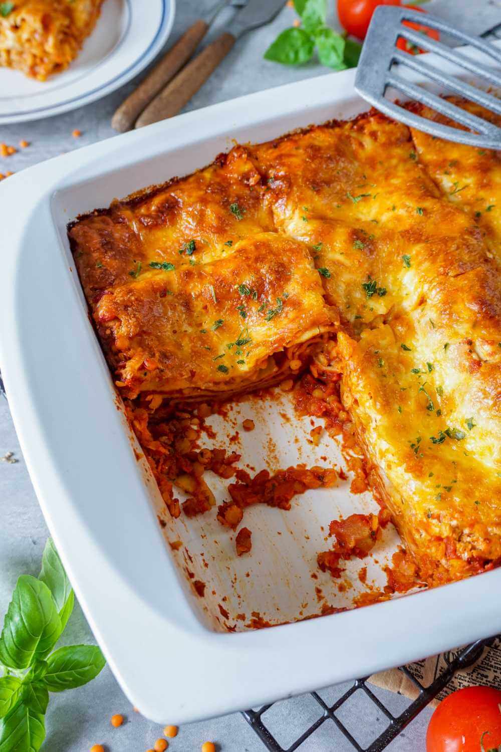 vegetarische Lasagne mit Linsen Bolognese